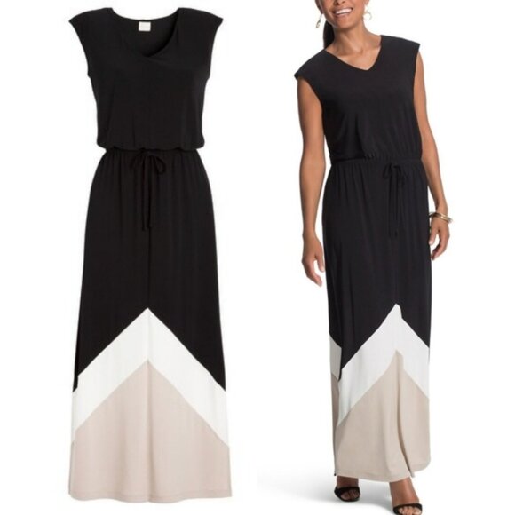 NWT Chico's $119 Knit Kit COLORBLOCK Maxi Dress Size S Women's Black Cap Sleeves - Picture 3 of 11